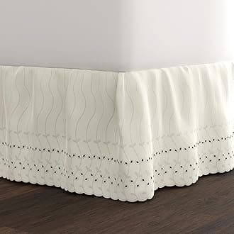 Fresh Ideas Eyelet Bed Skirt, Ruffled Design, 14 Inch Drop, Embroidered Scalloped Edge, Twin, Ivory