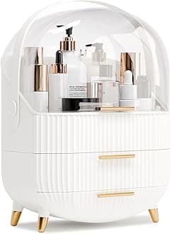 Makeup Organizers and Storage, Make up Organizer for Vanity Cosmetics Skincare Organizers With Lid and Drawers Display Cases for Countertop（White）