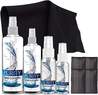 Purity Eyeglass Cleaner Family Pack - Multi-Size Lens Cleaner Kit - 1x1oz, 1x2oz, 1x4oz, 1x8oz Bottles + 4 Premium Microfiber Cloths - Safe for All Lenses, Eyeglasses, & Screens - Streak-Free Formula
