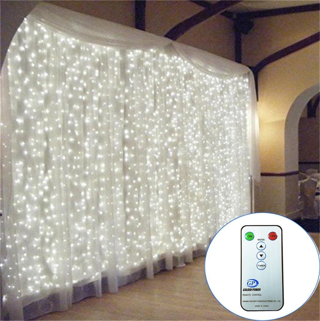 White Curtain Lights String LED Fairy Light Mains Powered Window Icicle Backdrop Lights for Bedroom, Wedding, Party, Room, Garden, Outdoor, Indoor (3 Meters x 3 Meters) [Energy Class A+++]