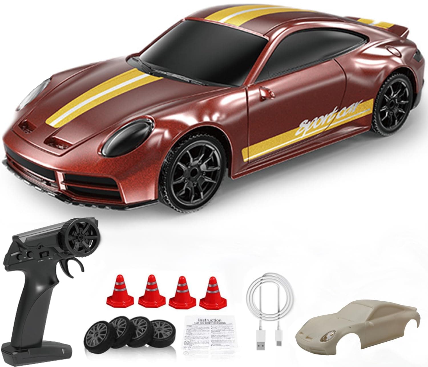 1:43 Scale Mini RC Drift Car with Gyro Full Proportional RTR 2.4Ghz Remote Control with RGB Lights and a Replaceable Body Shell(8502-Red)