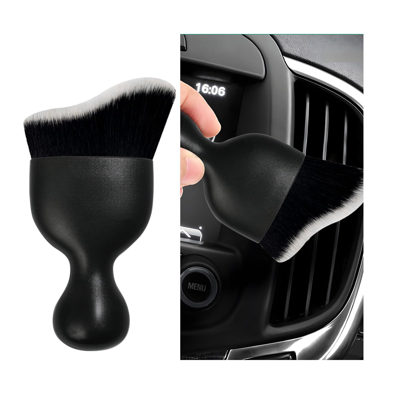 Car Interior Dust Brush, Soft Scratch Free Auto Detailing Brushes, Universal Vehicle Interior Cleaning Tool for Automotive Dashboard, Air Vents, Leather(Black & White)