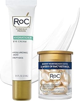 RoC Multi Correxion Hyaluronic Acid Anti Aging Under Eye Cream for Puffiness & Dark Circles (.5 OZ) + RoC Retinol Capsules (7 CT), Skin Care Routine, Fragrance & Paraben Free for Women and Men