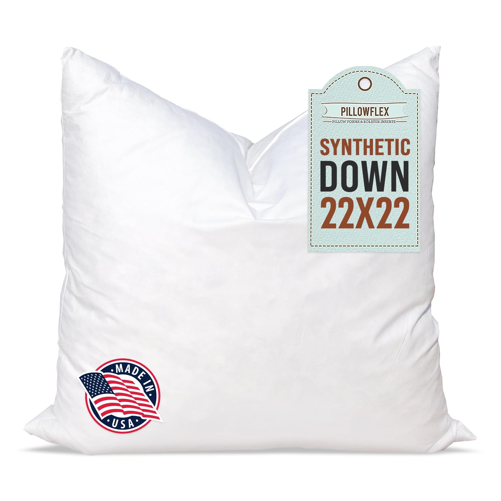 22 Inch by 22 Inch : Pillowflex Synthetic Down Pillow Inserts for Shams Aka Faux / Alternative (22 Inch by 22 Inch)