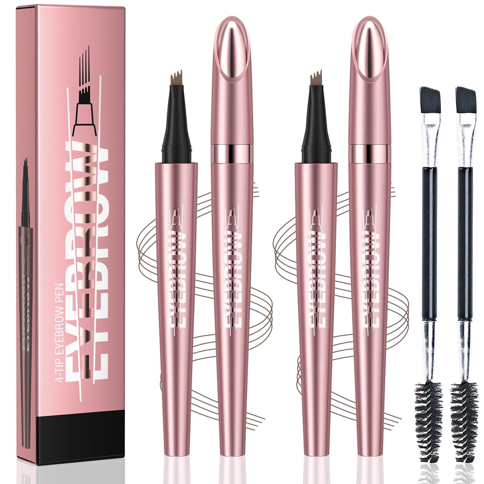 2Pcs Eyebrow Pencil, 3D Microblading Eyebrow Pen Magic Eye Brow Pencil with 4 Micro-Fork Tip, Long-lasting Waterproof Precise Brow Pen Creates Natural Defined Eyebrows (Light Brown & Dark Brown)