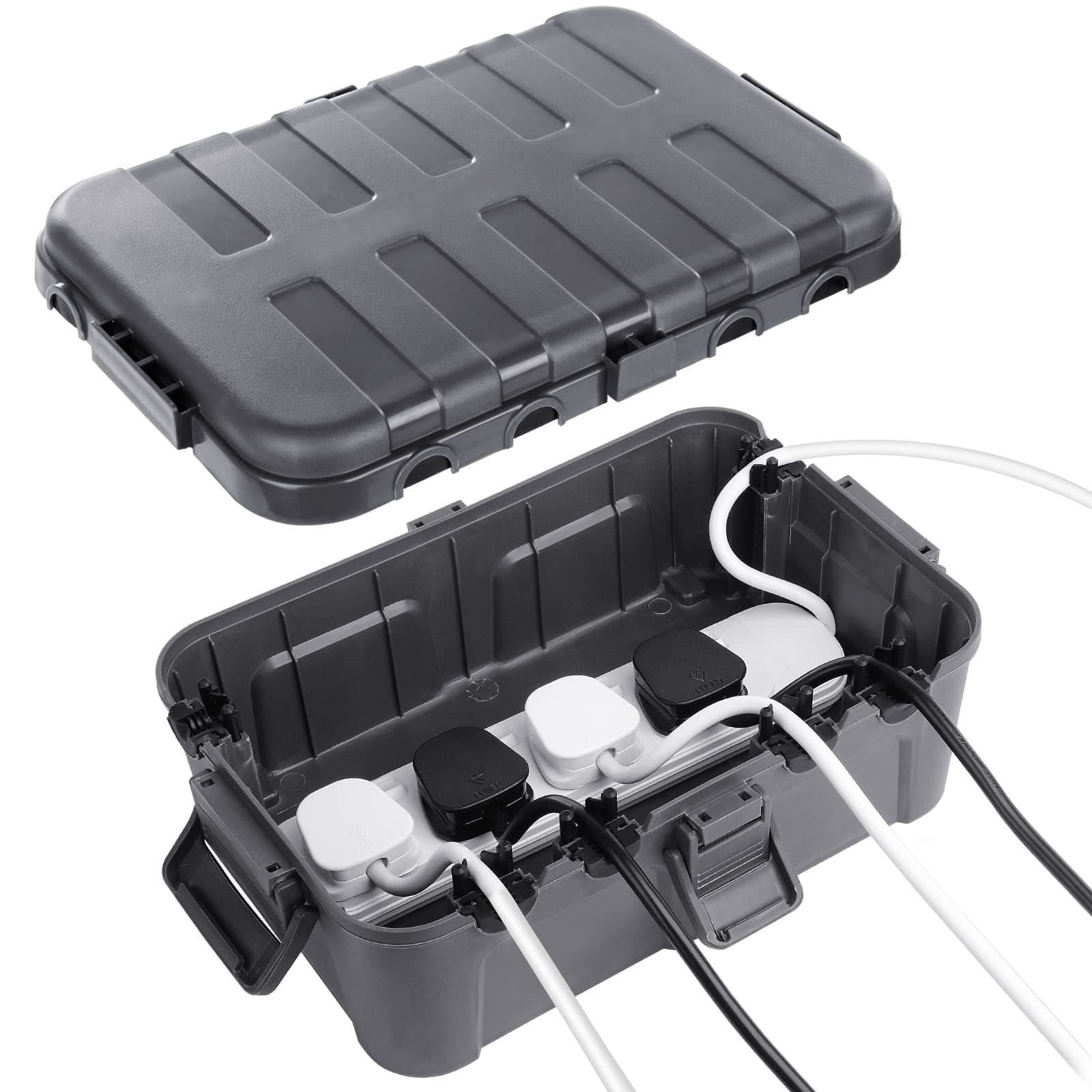 RESTMO Extra Large Waterproof Electrical Box (12.6×8.7×5.1 in), IP54 Weatherproof Outdoor Extension Lead Cover, Protect Outlet, Plug, Socket, Timer, Power Strip, Holiday Light Decoration, Grey