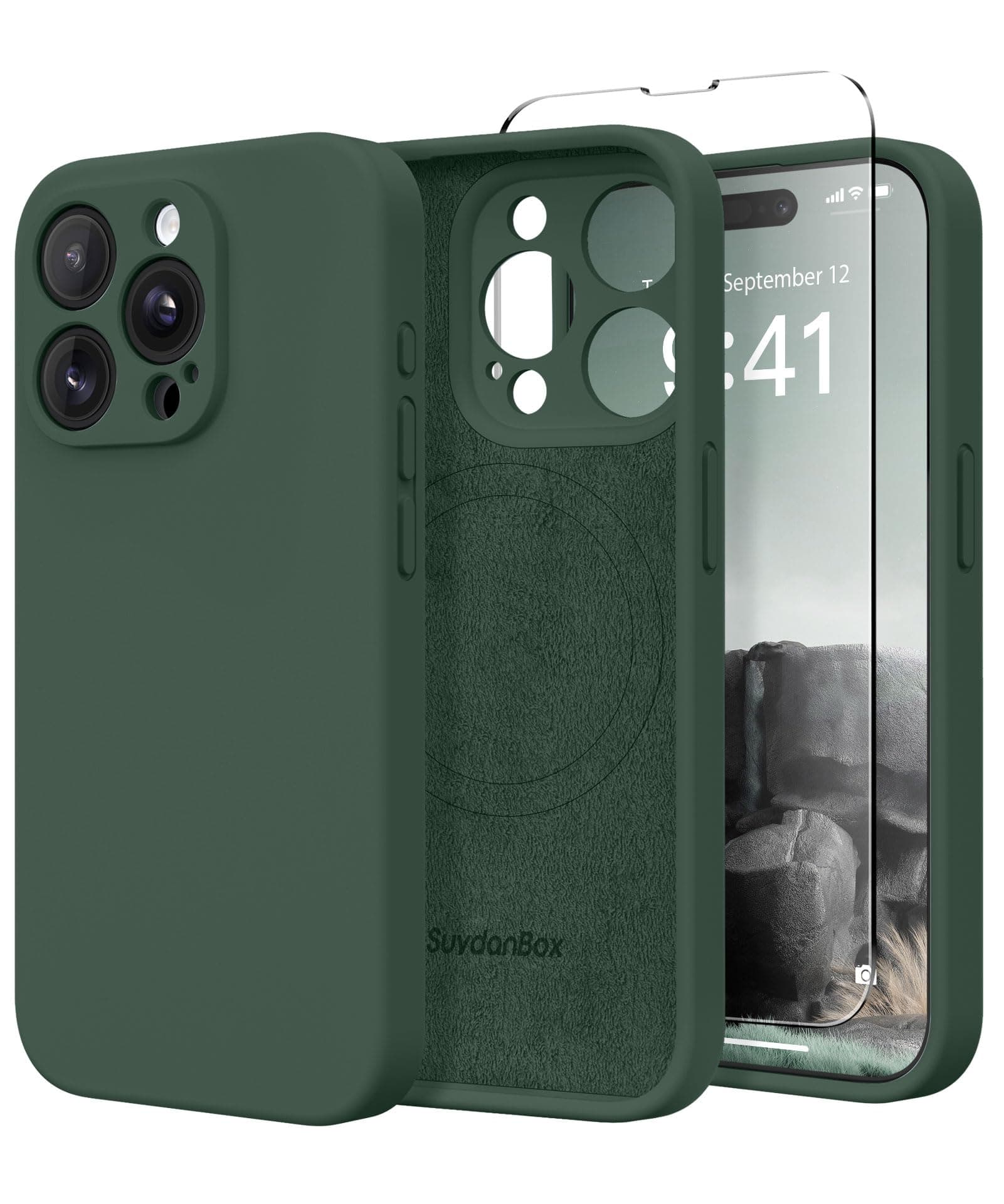 Magnetic for iPhone 15 Pro Max Case, Compatible with MagSafe, [Full Camera Protection][Screen Protector] Silicone Shockproof Protective Phone Case for iPhone 15 Pro Max 6.7", Alpine Green