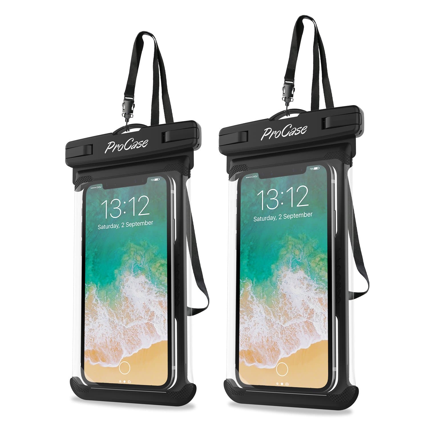 ProCase 2 Pack Waterproof Phone Pouch, Underwater Phone Case Up to 7", Dry Bag for iPhone 17 Air 16 15 14 13 Pro Plus Max, Galaxy S24 S23 S22 Ultra Pixel, Beach Essentials -Black