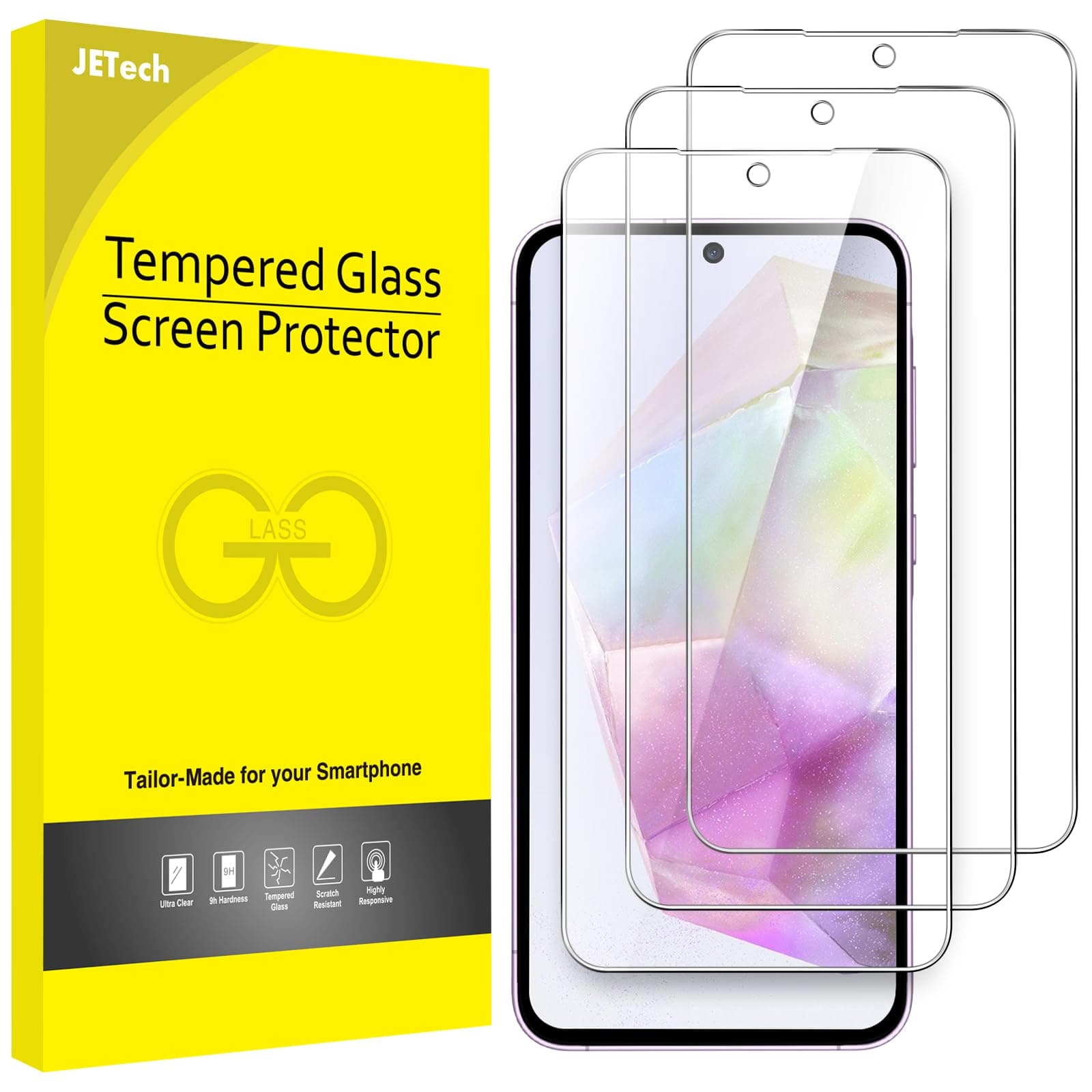 Screen Protector for Samsung Galaxy A35 5G 6.6-Inch, 9H Tempered Glass Film, Anti-Scratch, HD Clear, 3-Pack