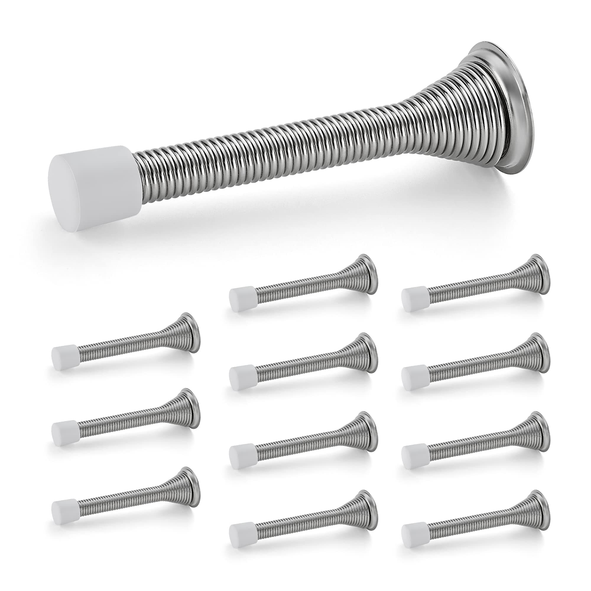 Door Stoppers, 12 Pack Spring Door Stops with Rubber Bumper, Satin Nickel Door Stoppers for Bottom of Door