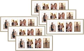 Golden State Art, 4x6 Aluminum Collage Frame, Display 6x4 Pictures With 4 Openings Mat or One 8x20 Photo, Real Glass, Portrait/Landscape Wall Display, Gold, 6 Pack