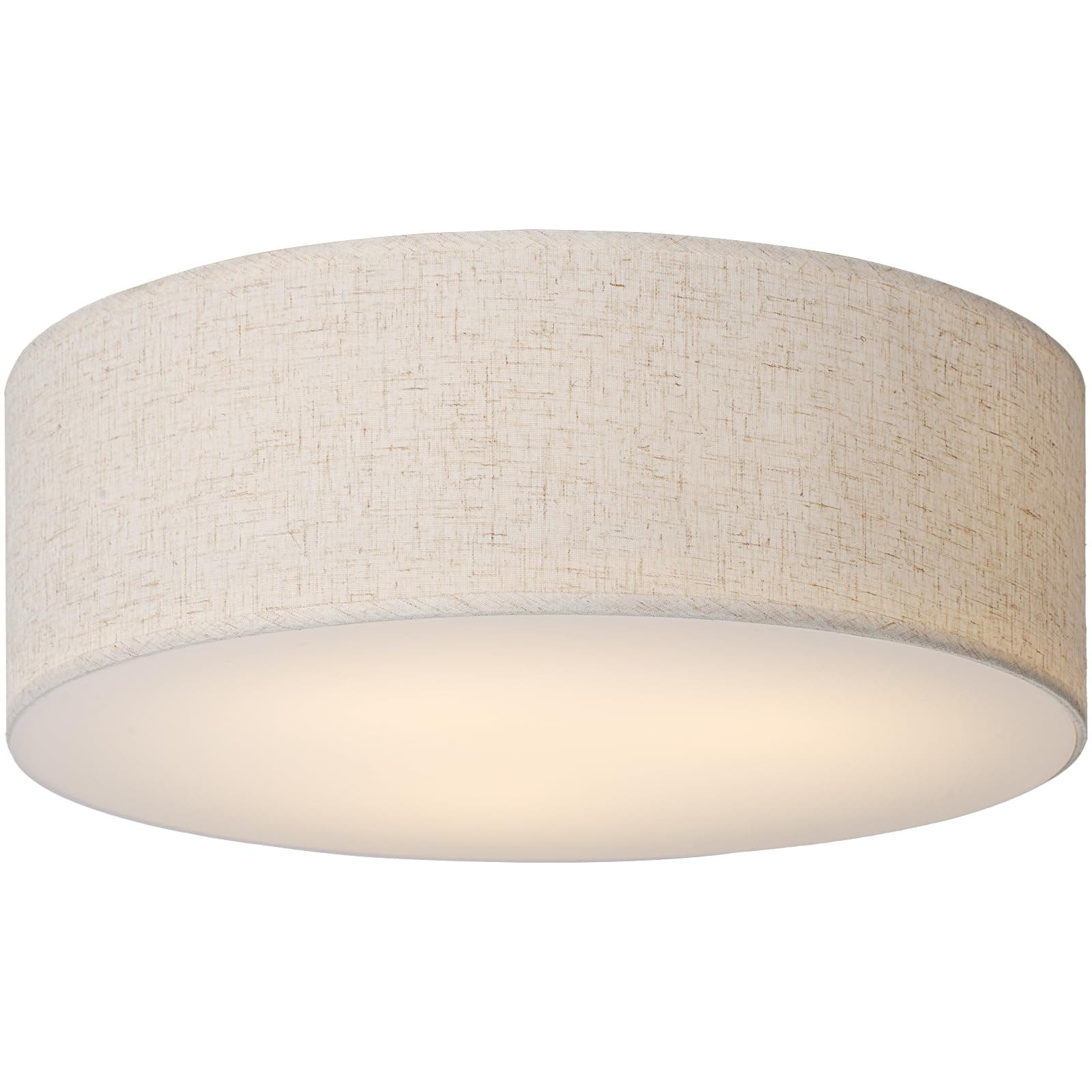 18-Inch Large Flush Mount Ceiling Light Fixture with Fabric Shade, Modern Drum Closed to Ceiling Lighting for Living Dining Room, Bedroom, Kitchen, Foyer - Farmhouse 3-Light Lamp & Chandelier