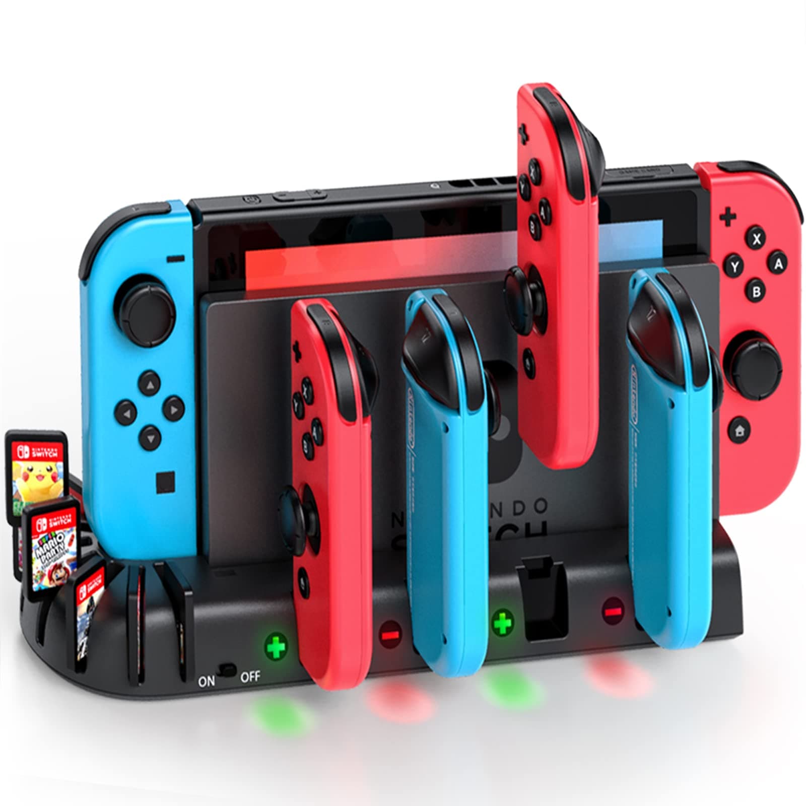 Switch Controller Charging Dock Station Compatible with Nintendo Switch & OLED Model Joycons, Switch Controller Charger Dock Station with Upgraded 8 Game Storage