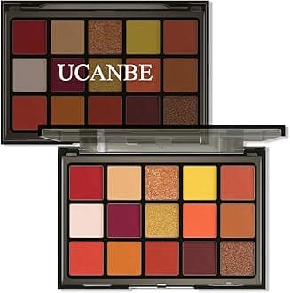 UCANBE Orange Eyeshadow Makeup Palette, 15 Colors Vibrant Shimmer Matte Glitter Eye Shadow Pallet, High Pigmented Warm Yellow Sunset Red Coral for Fall Cosplay Halloween Costume Parties Pumpkin Makeup