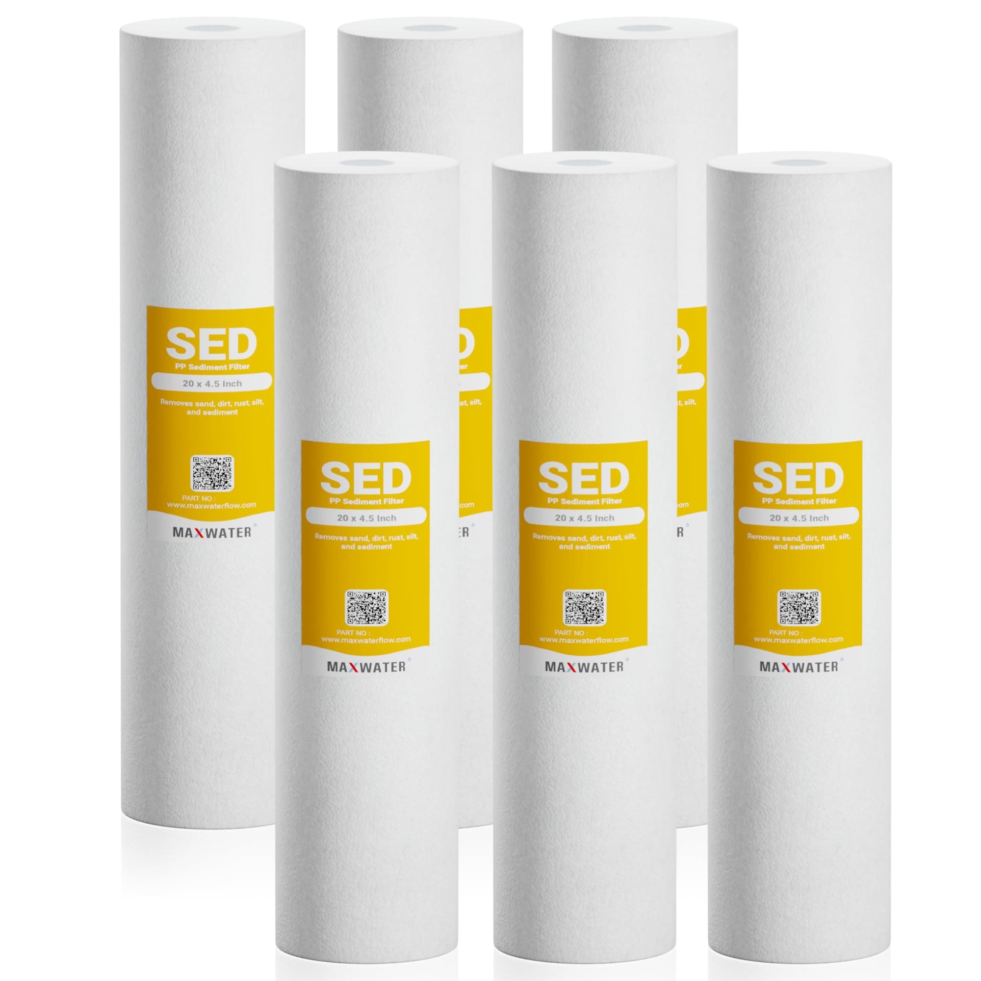 Max Water 1 Micron 20 x 4.5 Sediment Filter 20 inch Whole House BB Water Filteration System Replacement Compatible Cartridge DGD-5005-20, FP25B, AP810-6, FPMB5-20, P5-20, 155358-43, SDC-45-2005