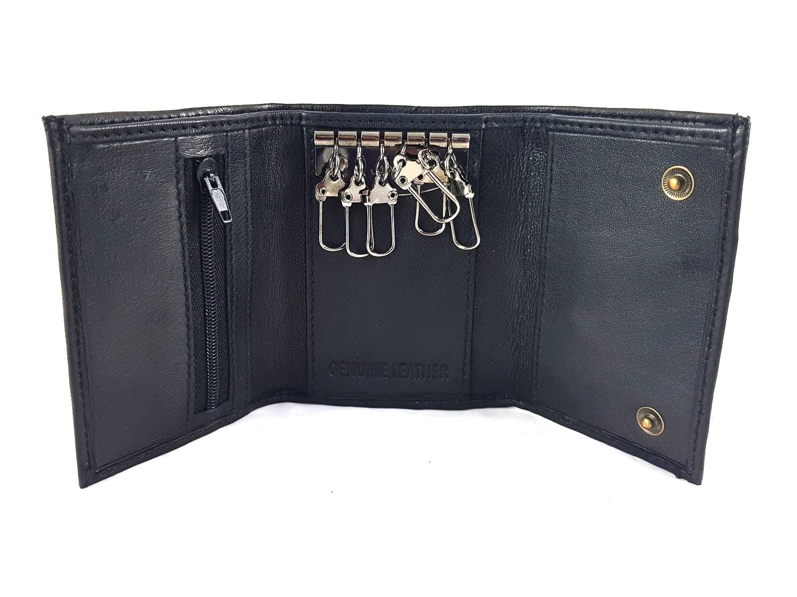 Black Leather Key Case Wallet with Soft Nappa Leather Key Ring