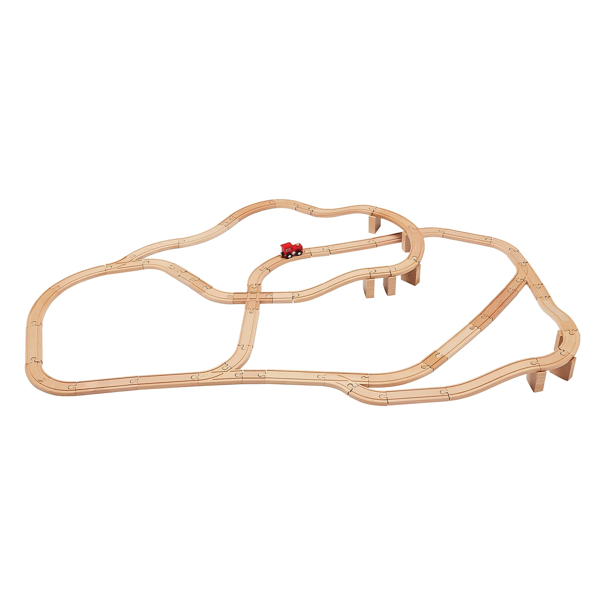 Amazon Basics 65-piece Wooden Train Set with Railway Tracks, Compatible with Major Brands, Educational Toy for Kids, Gift for Age 3Y+