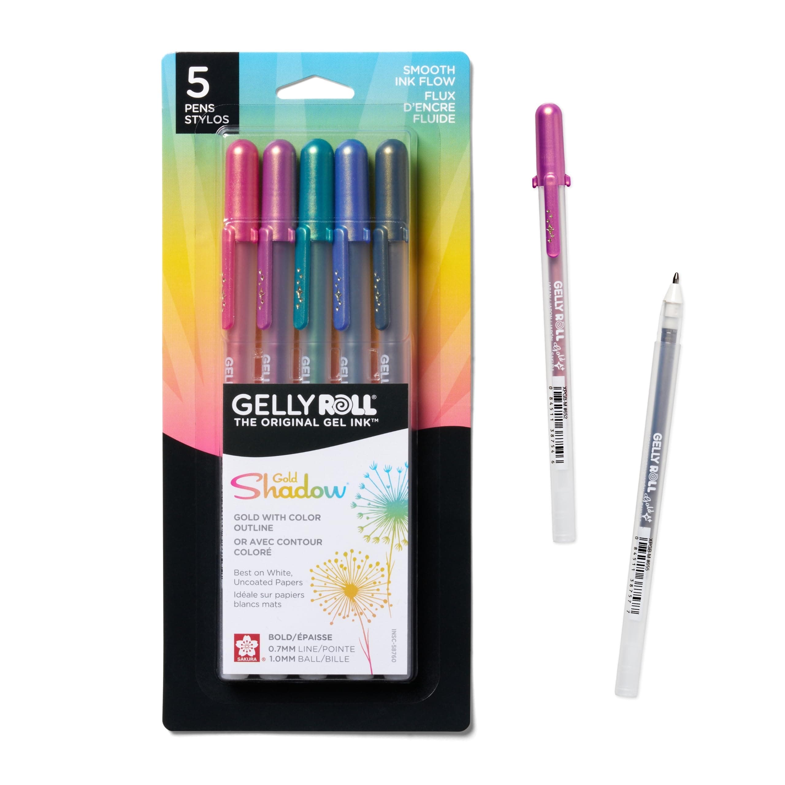 Gelly Roll Gold Shadow Bold Point Pens, Pack of 5, Pink/Lavender/Green/Blue/Black