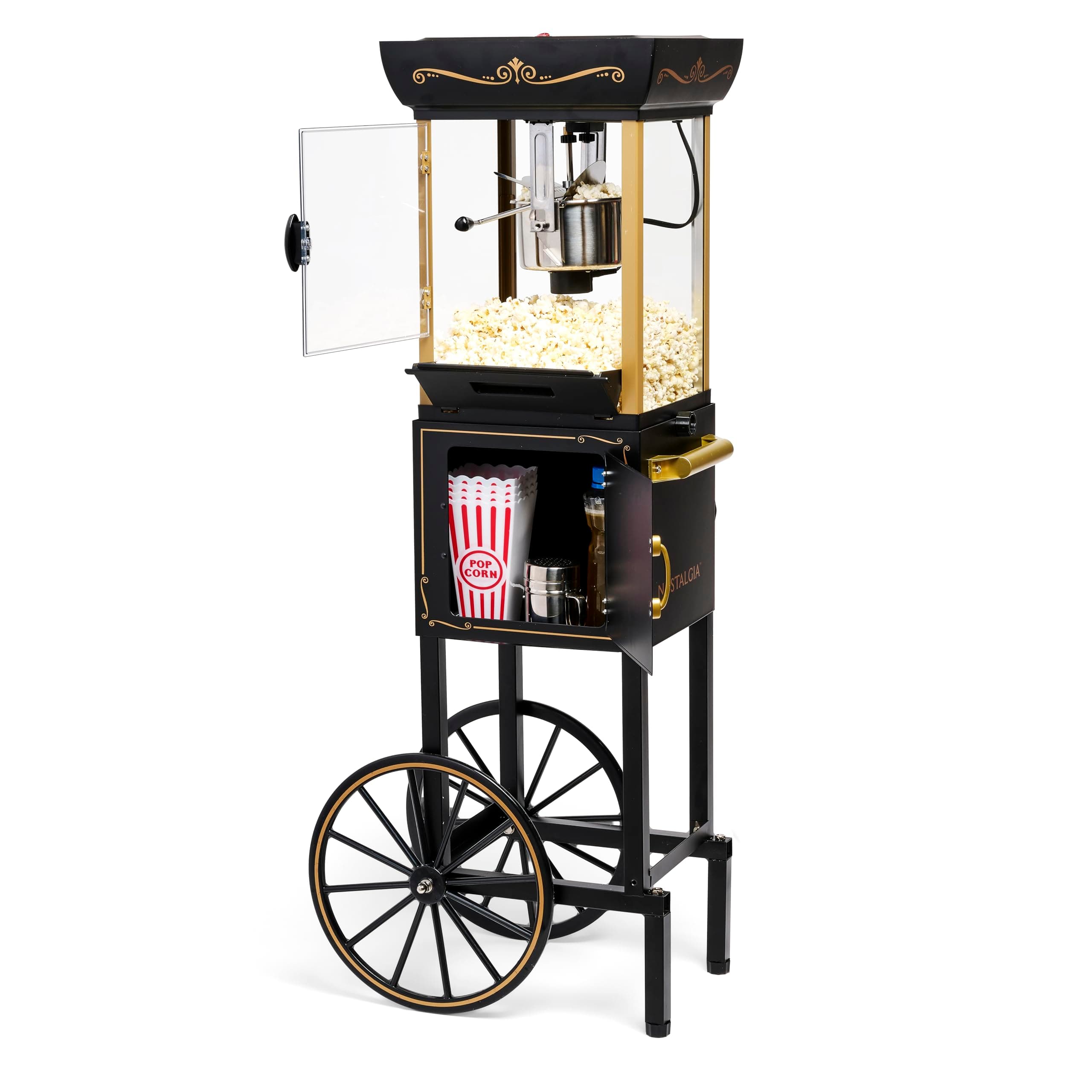 Nostalgia Popcorn Maker Machine - Vintage Theater Style Popcorn Cart With 2.5oz Stainless Steel Kettle, Makes Up To 10 Cups Easily - Bring Home the Fun with Theater Style Popcorn Machine-Black