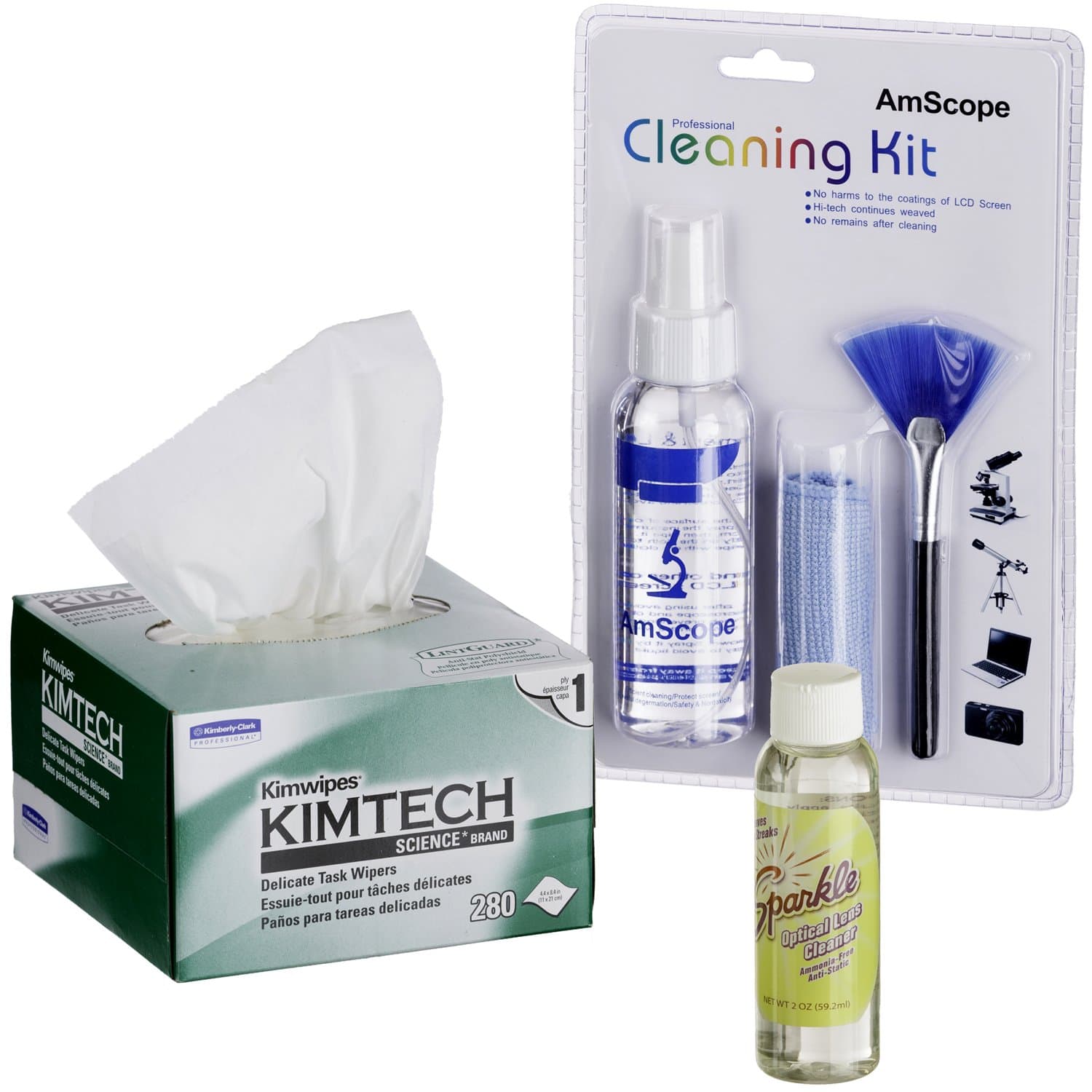 AmScope CLS-CKI-KIM Microscope and Camera Cleaning Kit for Lenses, Body and TV or Computer Screens
