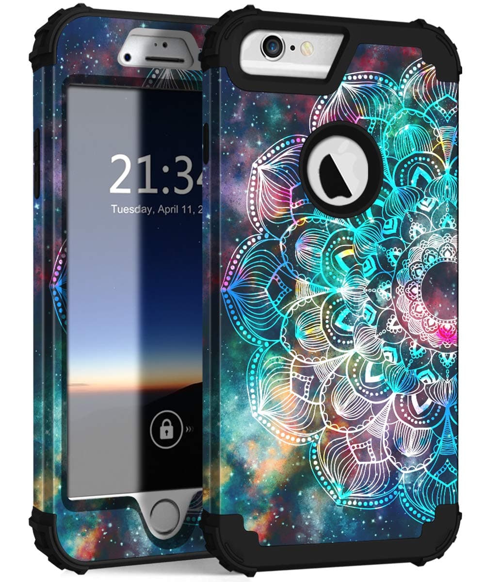 Hocase iPhone 6s Plus Case, iPhone 6 Plus Case, Shockproof Heavy Duty Protection Silicone Rubber Bumper+Hard Plastic Protective Case for iPhone 6 Plus/6s Plus (5.5" Display) - Mandala in Galaxy