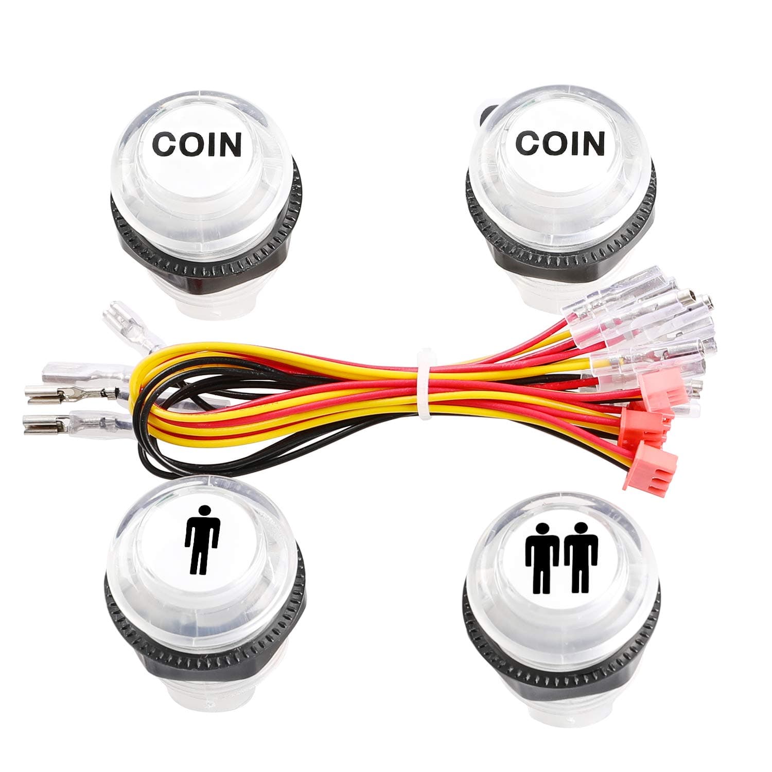 Reyann 4 Pcs/Lot 5V LED Illuminated Push Button 1P / 2P Player Start Buttons / 2x Coin Buttons for MAME/JAMMA/Fighting Games/Arcade Video Games