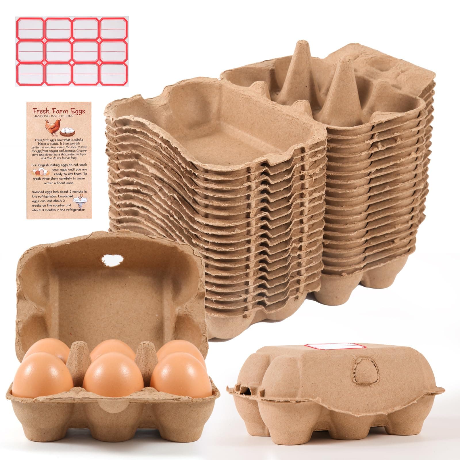 DecarDamai 40 Pack Half Dozen Egg Cartons Bulk 6 Count, Empty Natural Paper Pulp Egg Cartons Reusable, Strong Sturdy Design Made from Natural Cardboard.