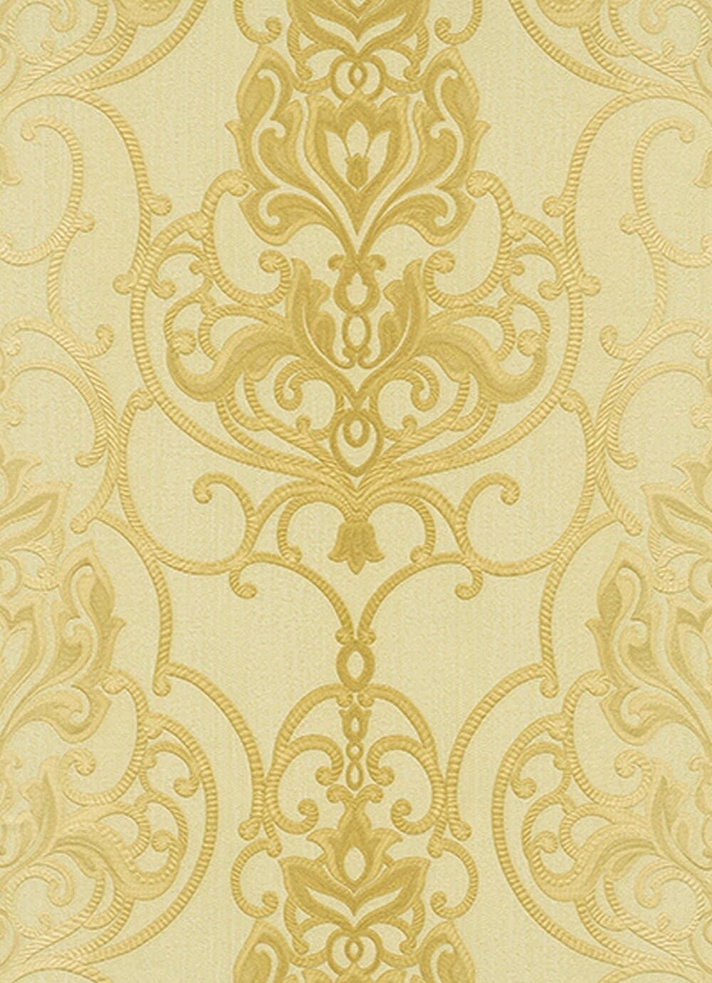 RUBINIA - Matt Gloss Effects Damask Traditional Beige Wallpaper Sample