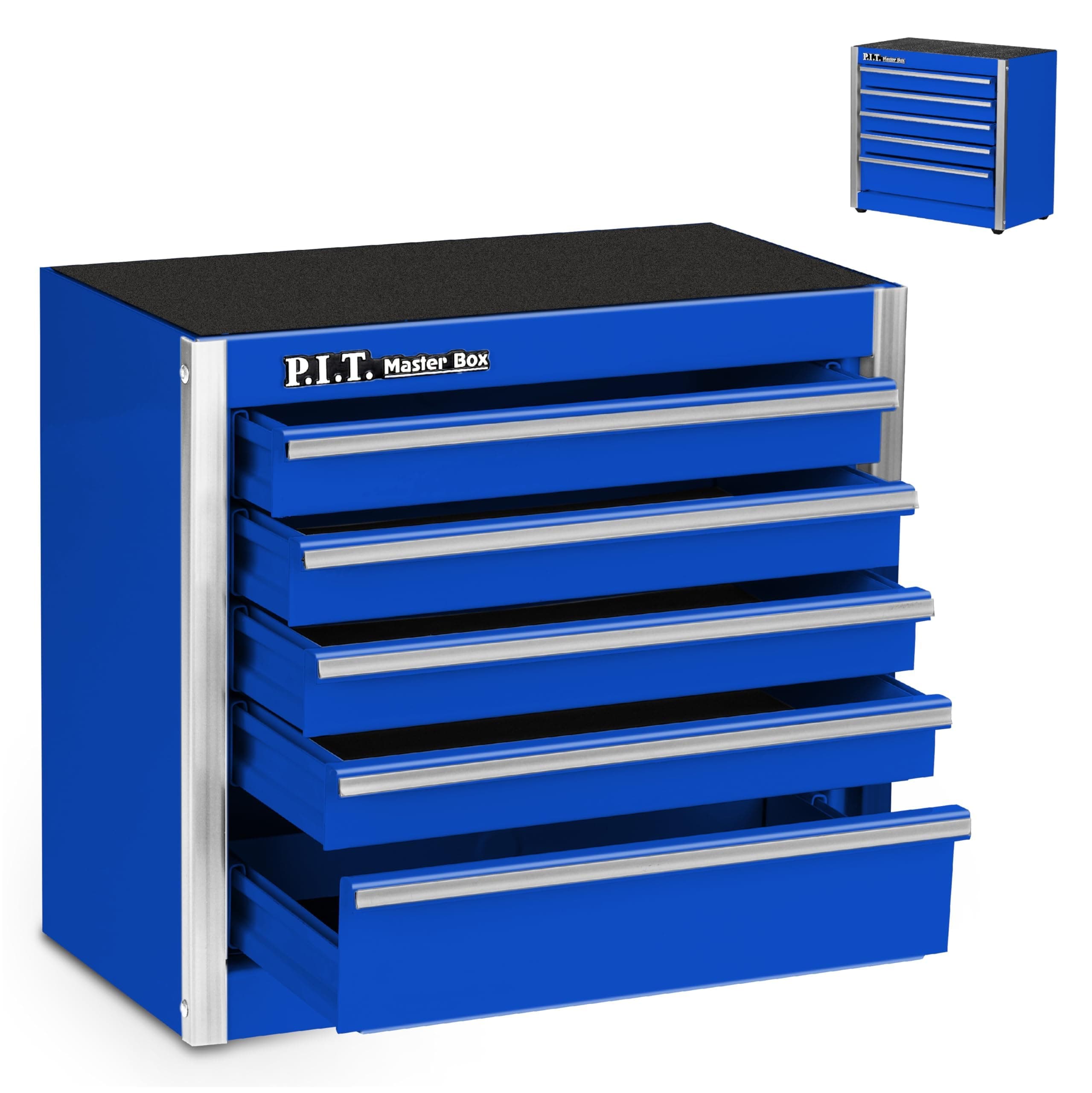 P.I.T. Mini Blue Tool Box, Portable 5-Drawer Micro Roll Cab Steel Stackable Tool Box with Liner, Blue Small Tool Case for Tools Storage and Organizers, Home DIY