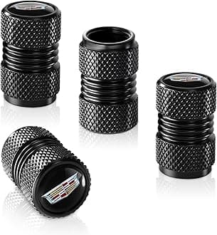 Tire Valve Stem Cap Cover for Cadillac Escalade CT4 CT5 CT6 ATS CTS SRX XT5 Accessories Belt O-Ring Seal Corrosion Resistant Tire Valve Stem Air Cap 4 Pack Black