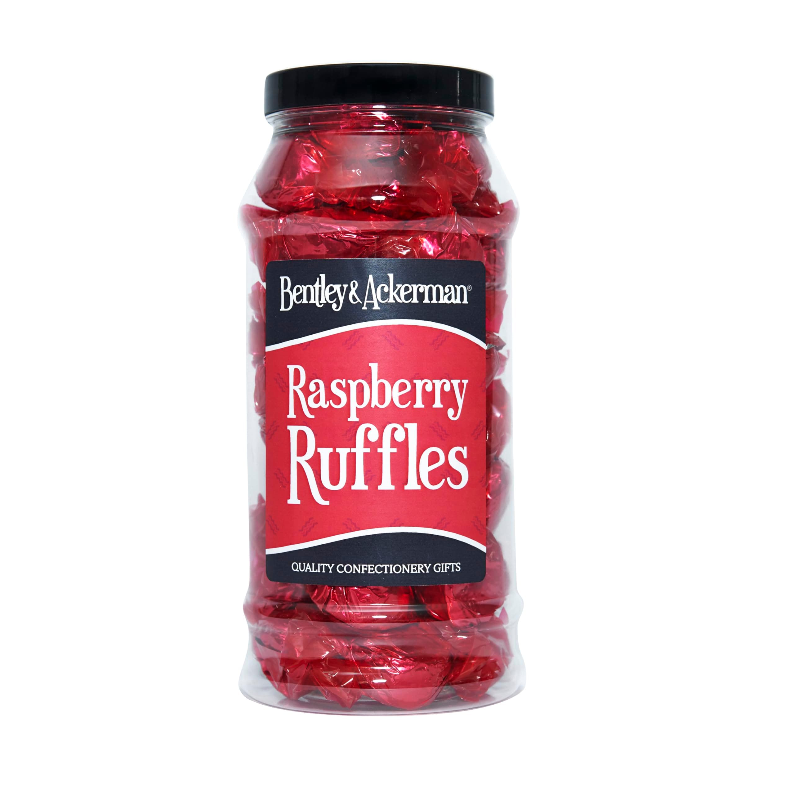 Raspberry Ruffles (400g) Original Raspberry Ruffles in a Gift Jar By Bentley & Ackerman's Sweet Shop.
