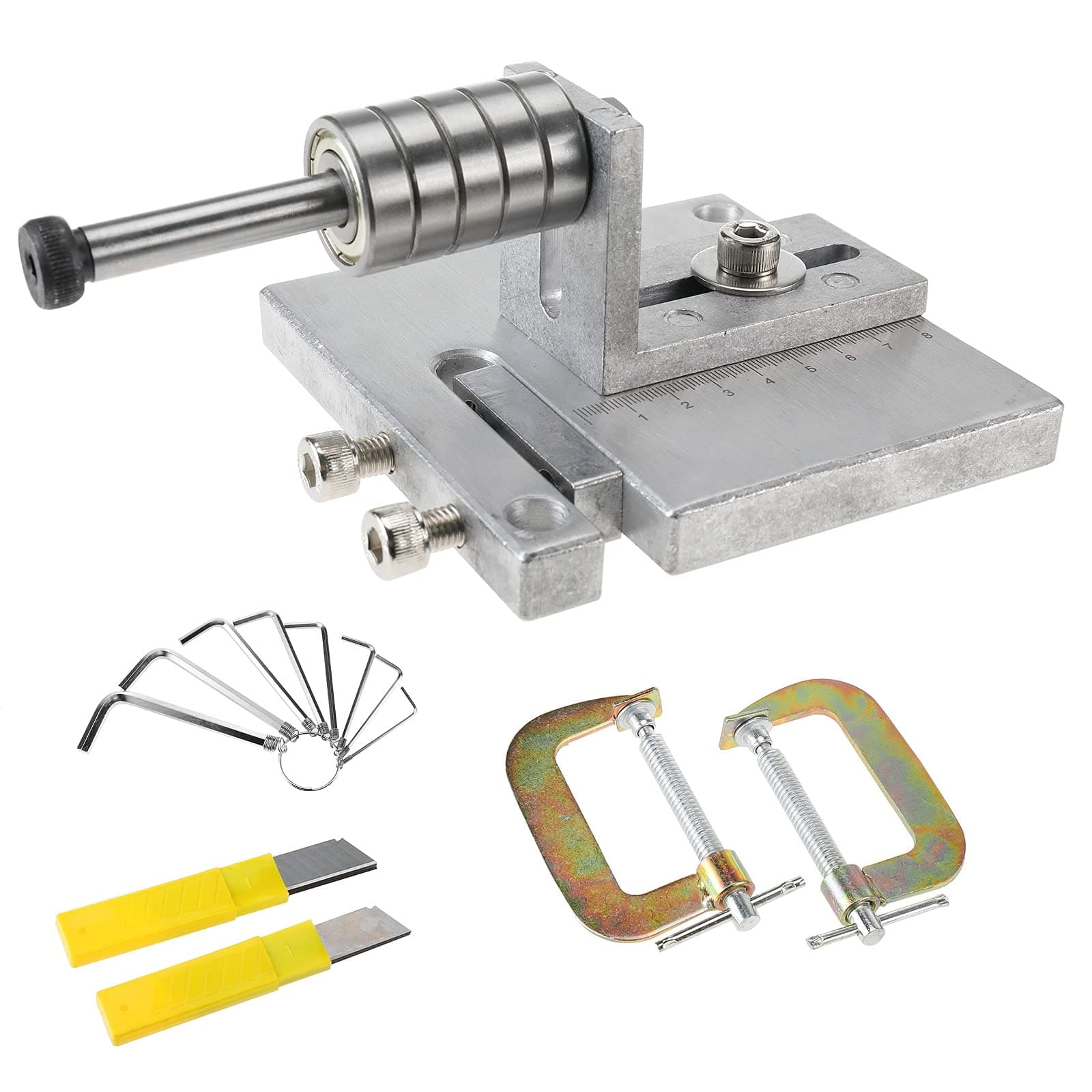 Leather Strap Cutter 60MM Leather Strip Cutting Tool Leather Belt Aluminium Alloy Cutting Machine with C-Clamps, Blades and Wrenchs