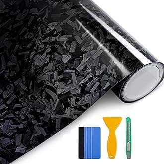 Black Forged Carbon Fiber Vinyl Wrap, High Gloss Car Wrap Vinyl Film with Bubble Free Air Release Technology DIY Auto Decoration Sticker 1ft x 5ft with Tools