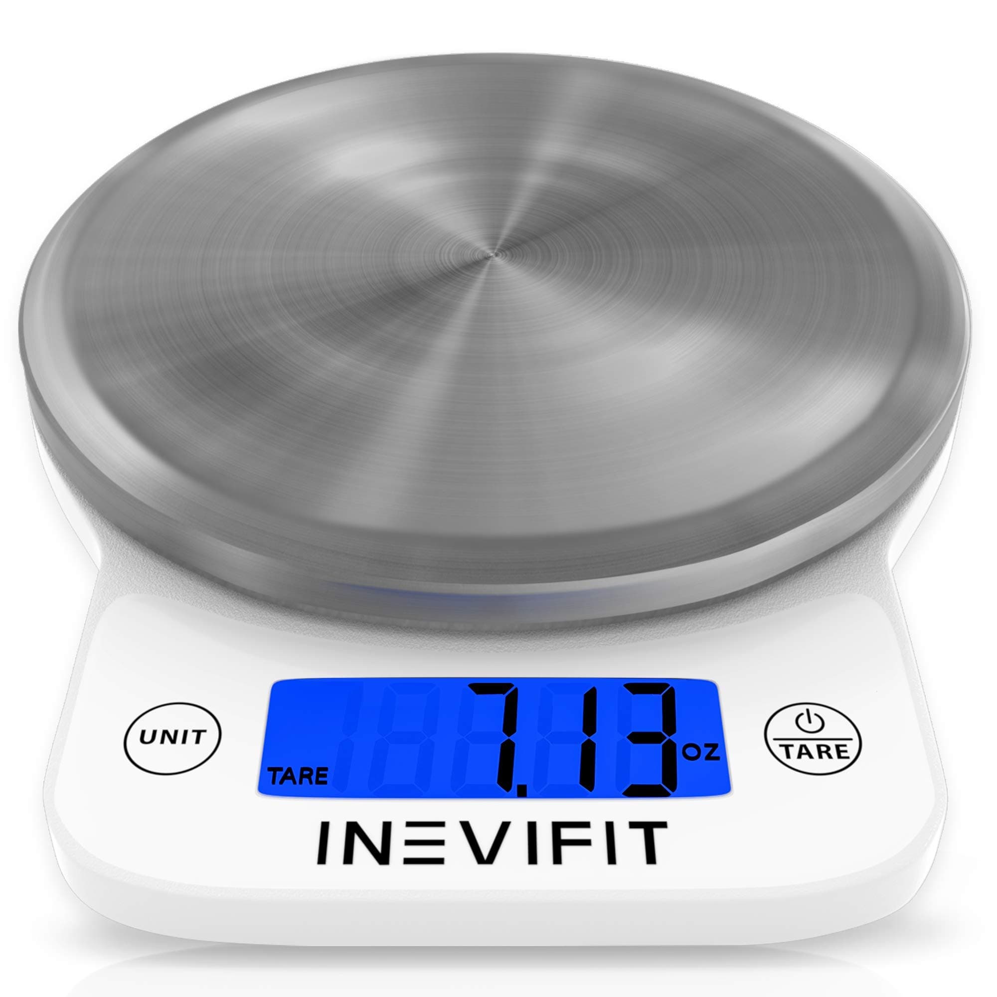 INEVIFIT Digital Kitchen Scale, Highly Accurate Multifunction Food Scale 13 lbs 6kgs Max, Clean Modern White with Premium Stainless Steel Finish. Includes Batteries