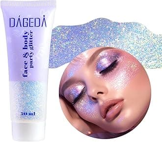 Body Glitter Gel, Holographic Face Glitters Body Gel Shimmer Liquid Eyeshadow, Color Changing Glitter for Face Hair Nails, Glitter Under Light Festival Glitter Makeup 1.7oz (Galaxy Blue)