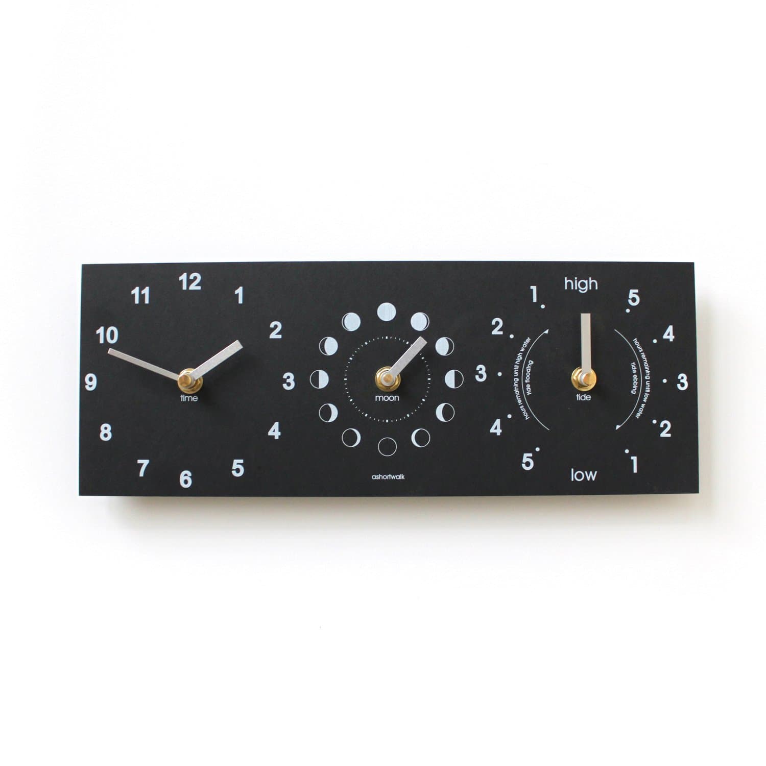 Black Moon Phase, Time & Tide Clock made from recycled paper packaging