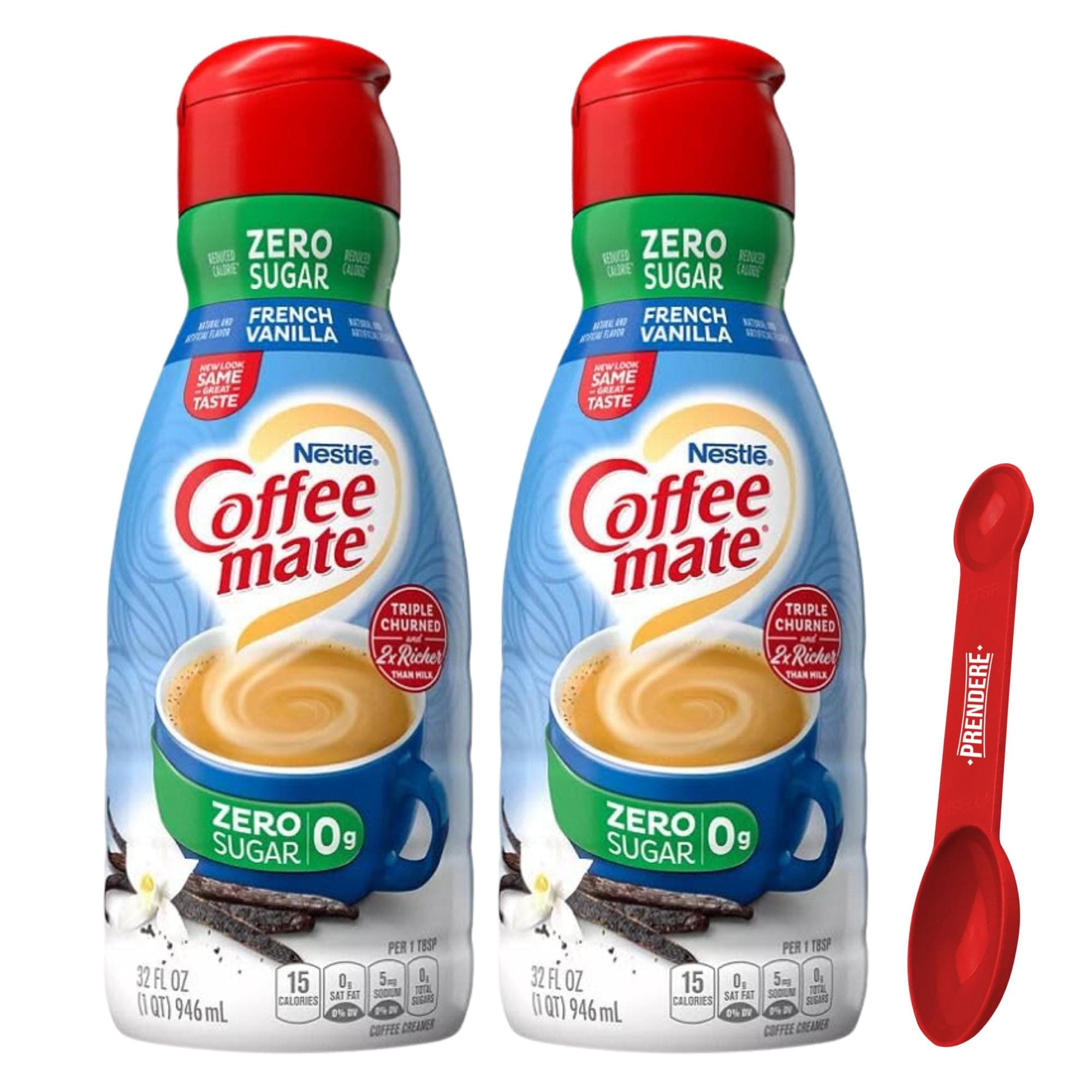 French Vanilla Coffee Creamer Bundle. Includes Two-32 FL Oz Coffee Zero Sugar French Vanilla Liquid Coffee Creamer & Prendere Measuring Spoon. Rich French Vanilla Sugar Free Coffee Creamer!