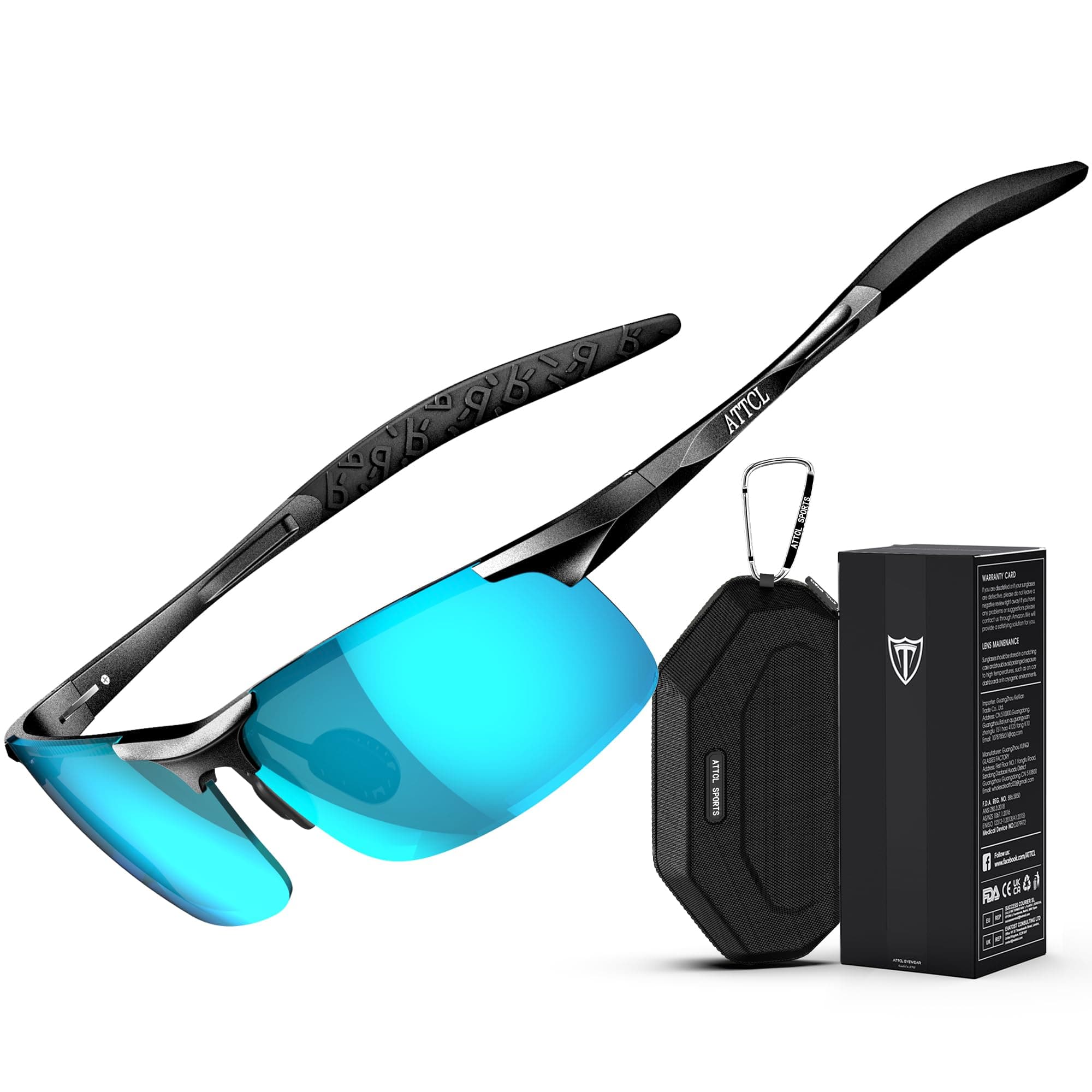 ATTCL Polarized Sunglasses Men Sports: UV Protection Anti Glare Wrap Around Lightweight Metal Driving Fishing Golf Running