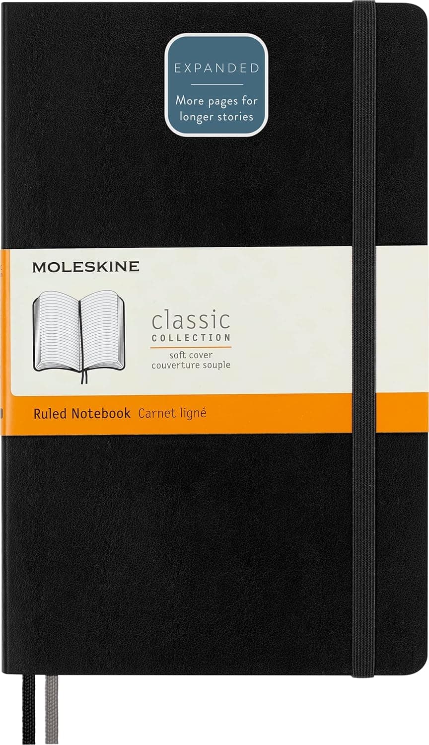 Classic Expanded Notebook, Soft Cover, Large (5" x 8.25") Ruled/Lined, Black, 400 Pages