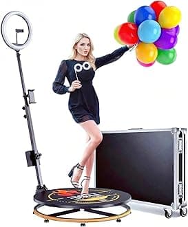 MWE 360 Photo Booth Machine with APP Control & RGB Lights, 26.8" Auto-Spin Video Booth with Flight Case & Professional Editing Software, Perfect for Weddings, Rentals, Parties & Events