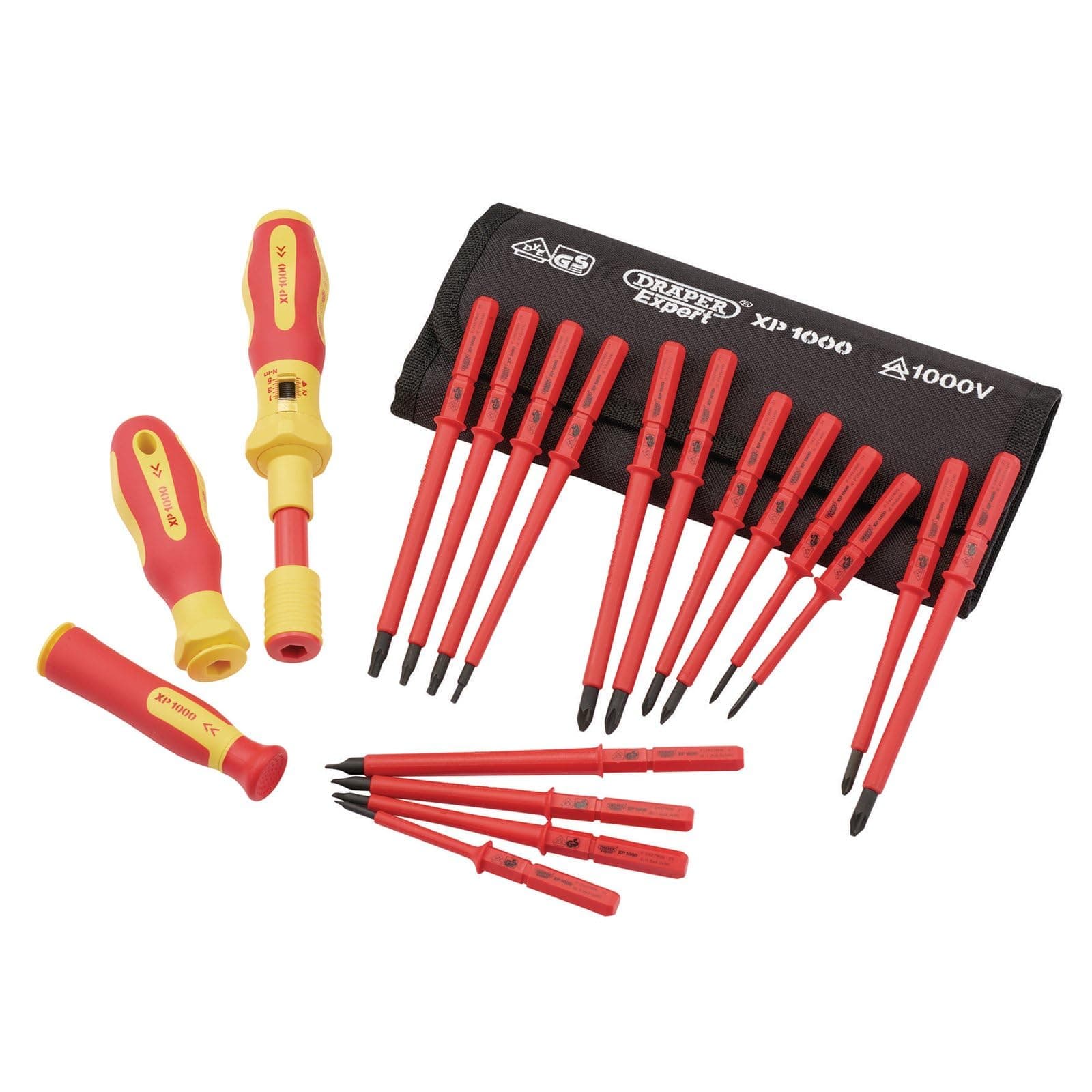 Draper XP1000 19 Piece Precision Screwdriver Set | VDE Dual Insulated Interchangeable Blade | Electrical Tool Driver Set | Hand Tools Set | 81762