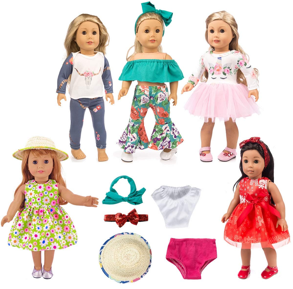 ebuddy 12pc Doll Clothes Accessories with Popular Elements Horn for American 18 inch Girl Doll Most 18" Dolls