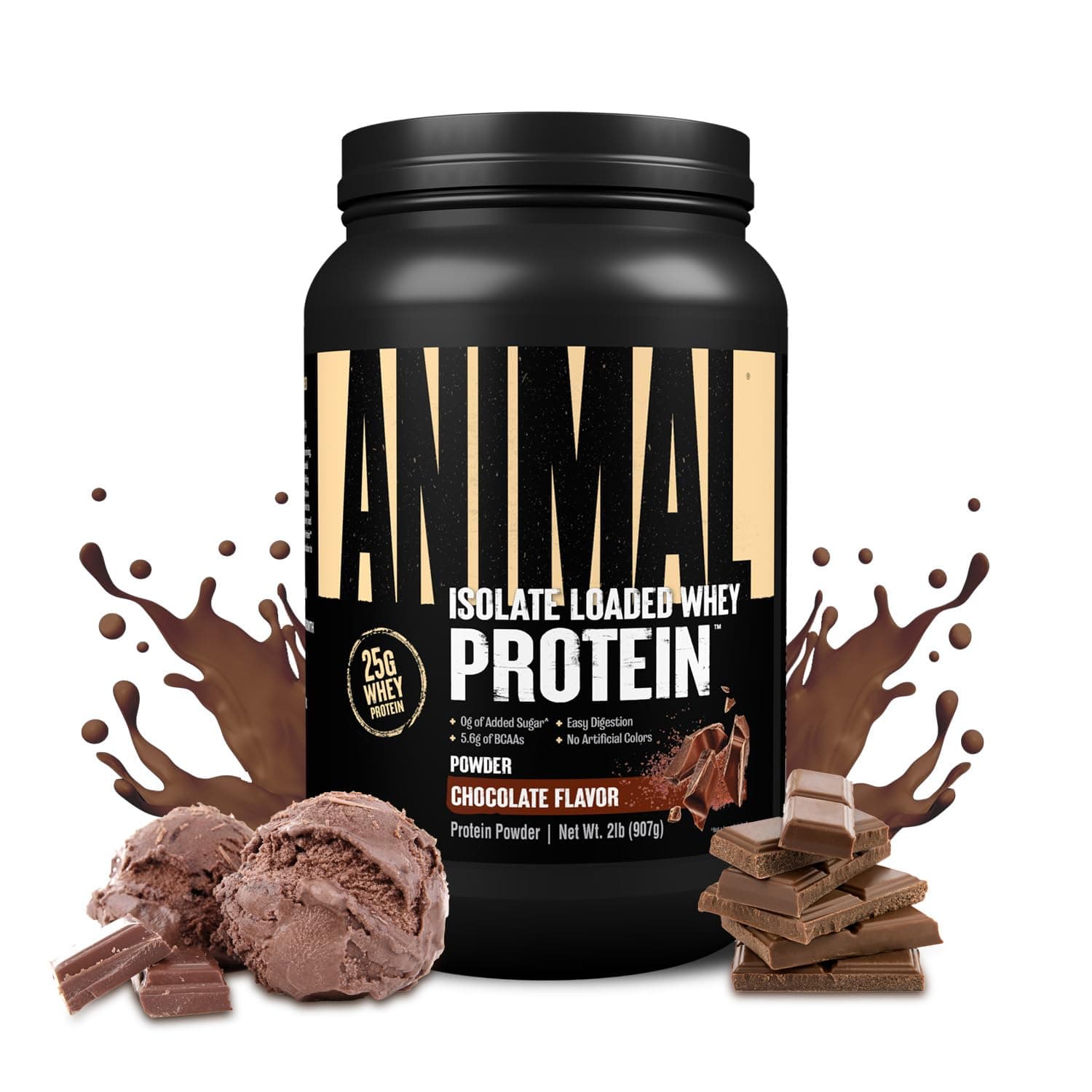 Animal Whey Isolate Protein Powder - Loaded for Pre & Post Workout Muscle Builder and Recovery with Digestive Enzymes for Men & Women - 25g Protein, Great Taste, Low Sugar - Chocolate 2 lbs