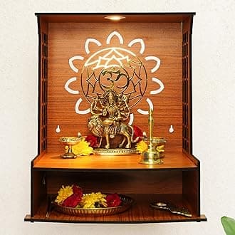 Ekhasa Wooden Pooja Mandir for Home Wall Mounted | God Temple | Puja Stand | Pooja Unit With LED Spotlight | Temple for Office