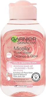 Garnier Micellar Rose Cleansing Water, Glow Boosting Face and Eye Make-Up Remover & Cleanser for Dull and Sensitive Skin 100 ml