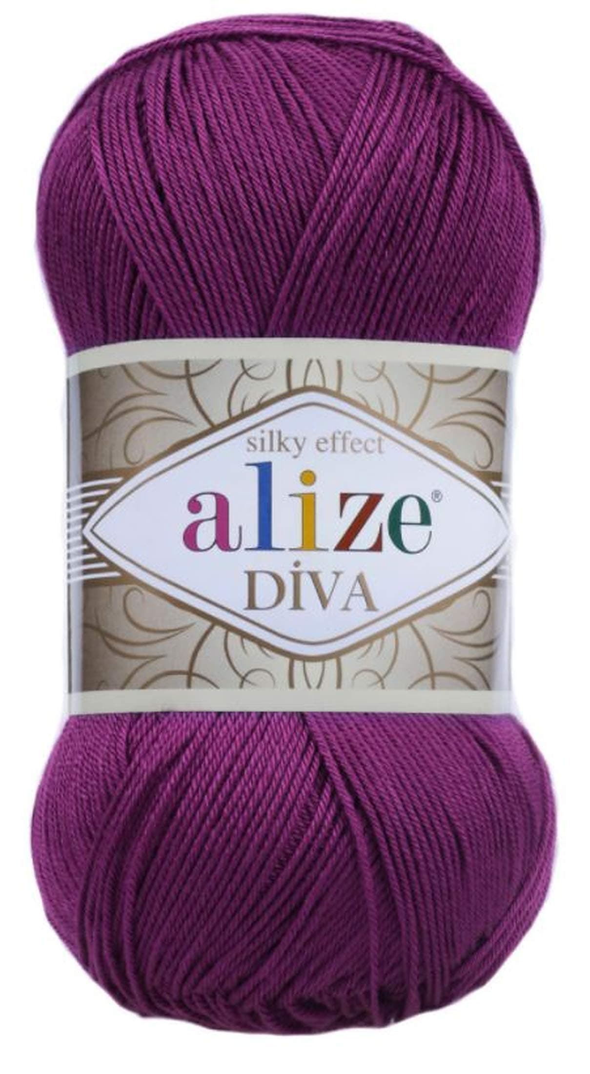 Alize Diva Silk Effect 100% Microfiber Acrylic Sport Yarn 1 Ball skeins 100gr 383yds Color (297 - Plum)