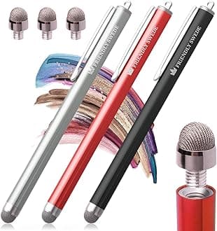 The Friendly Swede Stylus Pen Replaceable Micro-Knit Mesh Tip - Capacitive Touchscreen Stylus Tablet Styli with Lanyards Screen Cleaning Cloth and Replacement Tips (3 Pack)