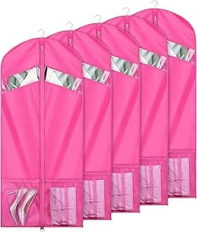 Univivi Garment Bags for Dance Costumes 54" Foldable (5 Pack) Dance Dress Bag with 2 Zipper Mesh Pockets and Clear Window,for Storage or Travel