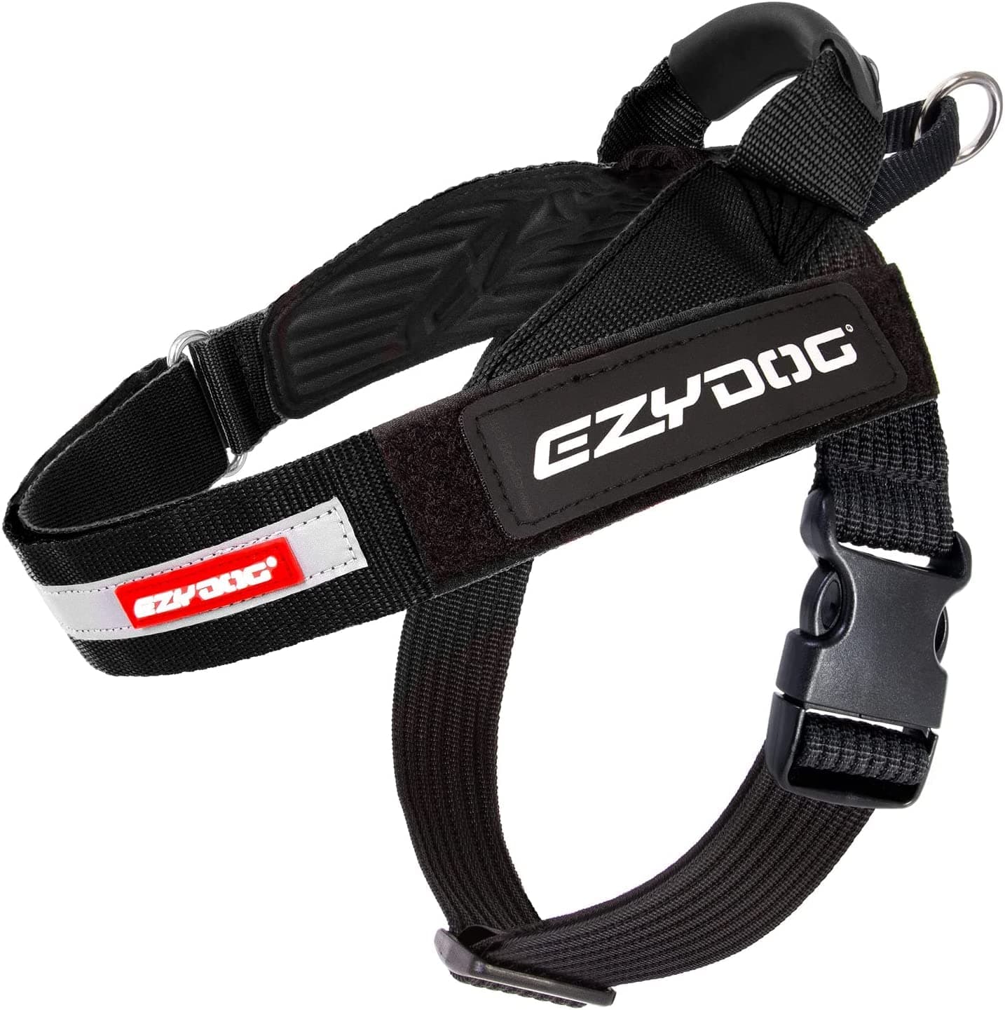 EzyDogExpress Dog Harness | Dog Harness for Small, Medium and Large Dogs, Angled Ergonomic Design, Moulded Grip Handle, Easy Release Side Buckle (S, Black)