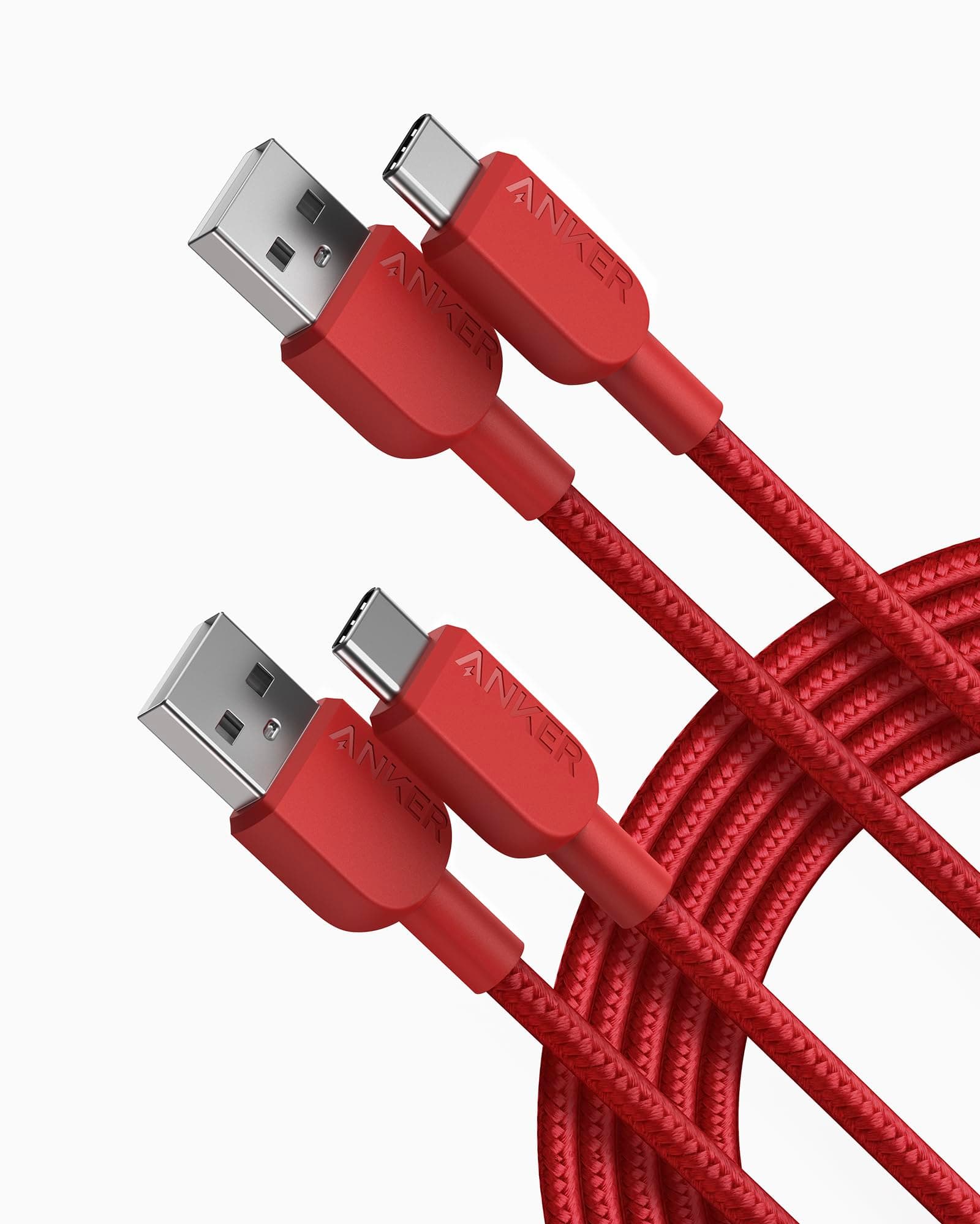 Anker USB A to USB C Cable, Charger Cord (2 Pack,10ft), for iPhone 17 Series,Samsung Galaxy Note 10/S10+ S10, LG V30 (Red)